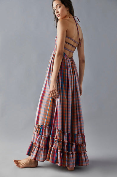 Free People Extratropical maxi dress in plaid size large new with tags