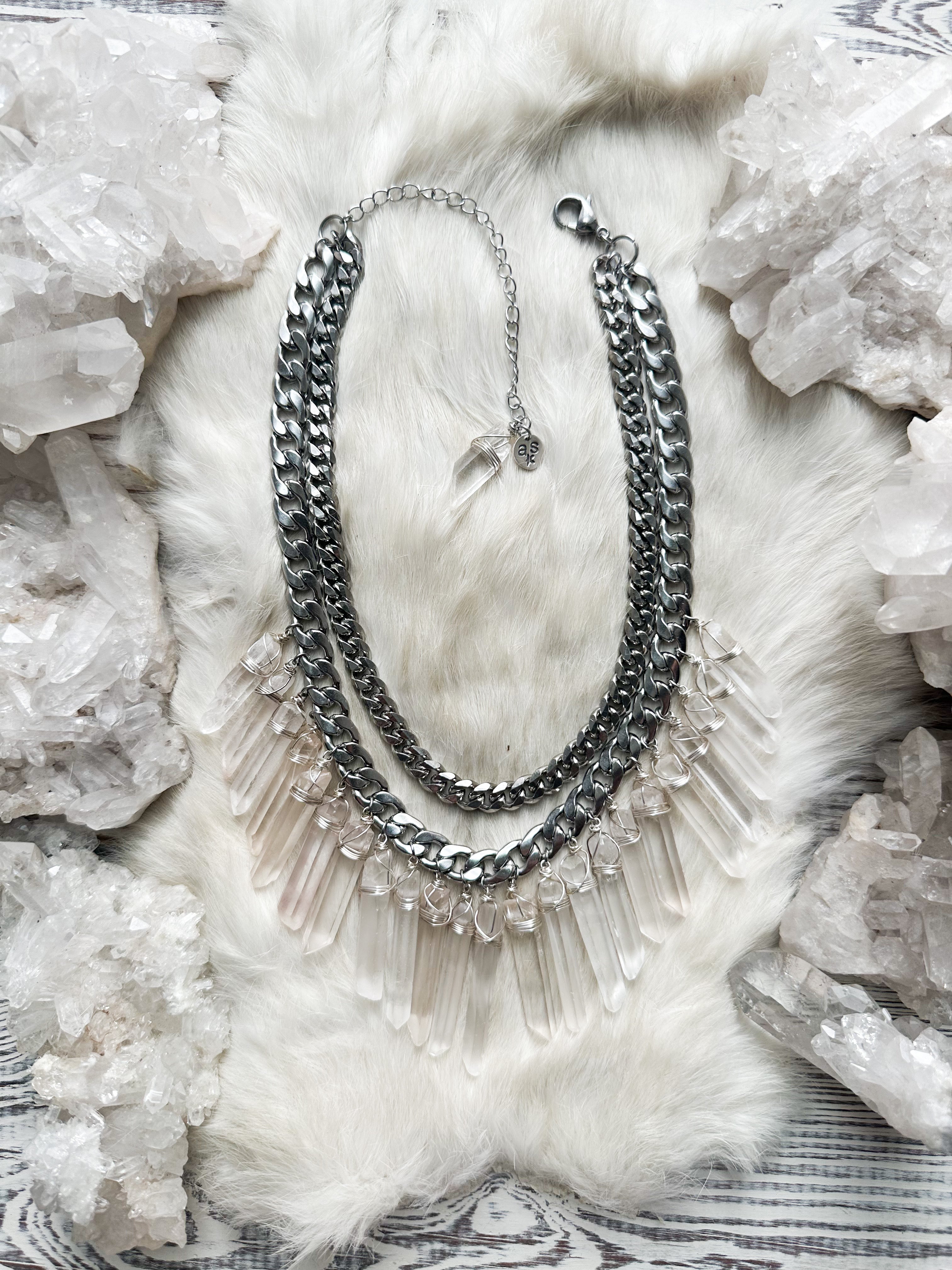 Power Shield crystal fringe necklace- Made to order