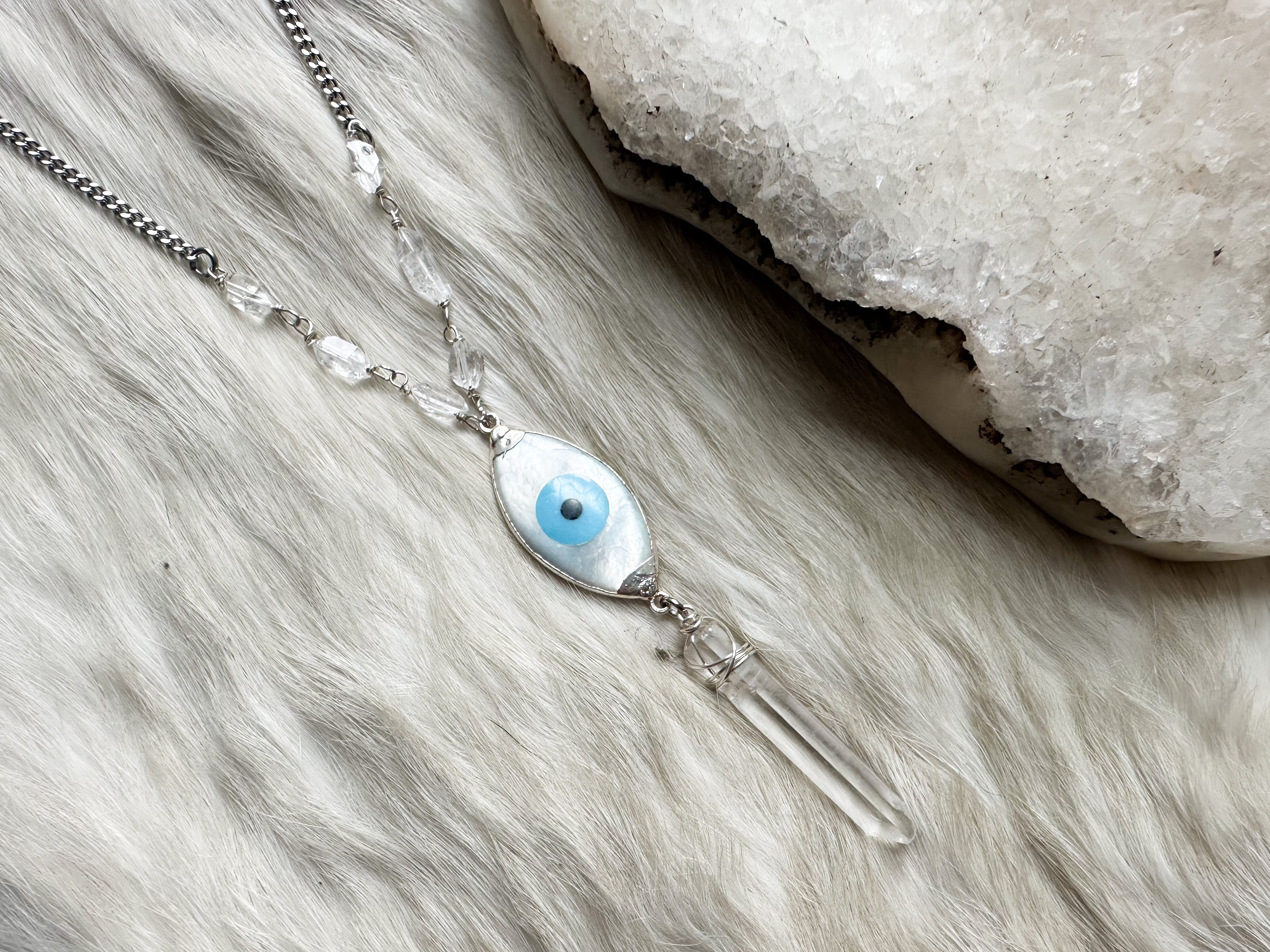 Eye of Protection crystal necklace with herkimer diamonds