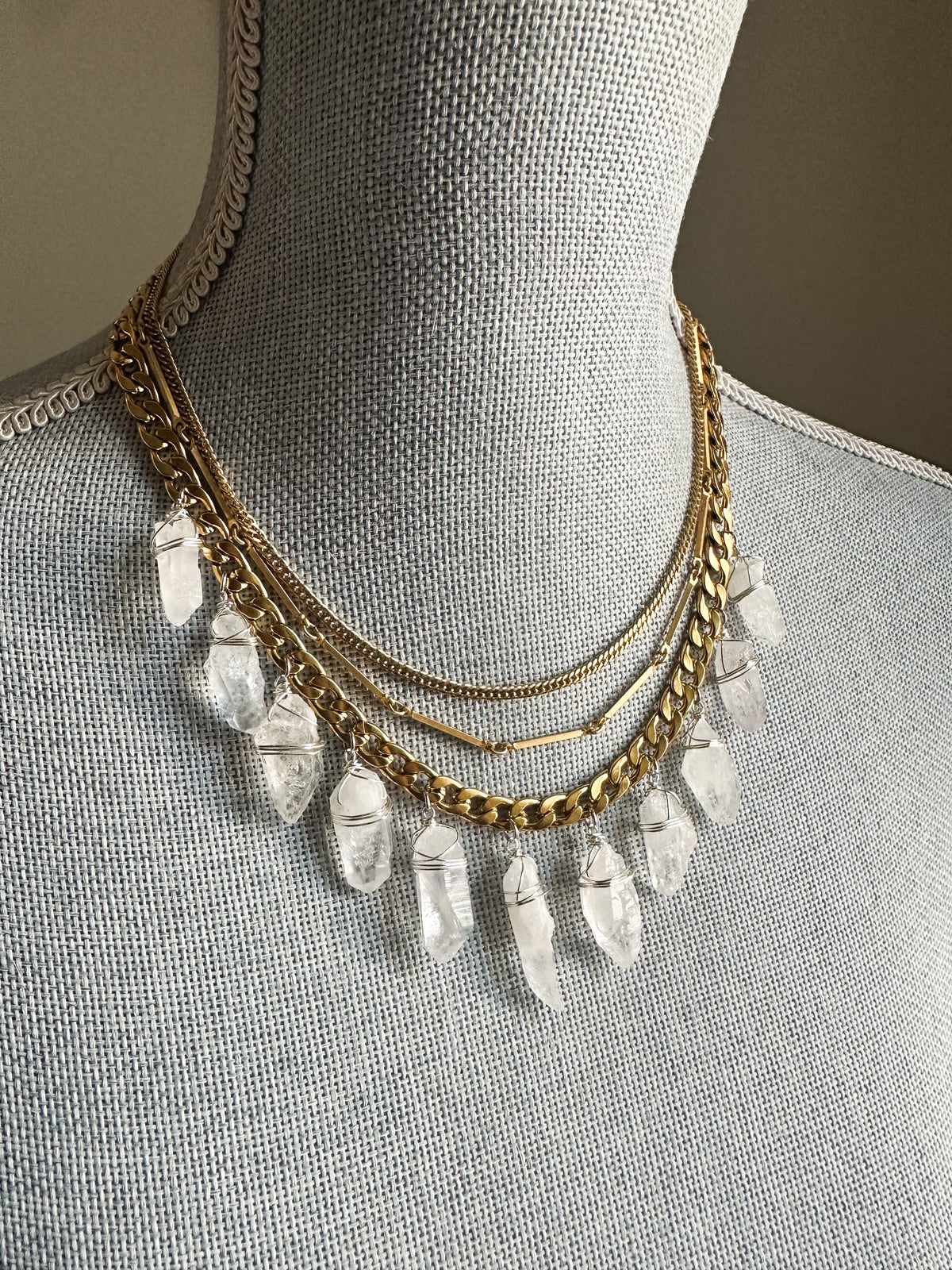 Queen of the Ancients- tibetan quartz gold layered chain necklace
