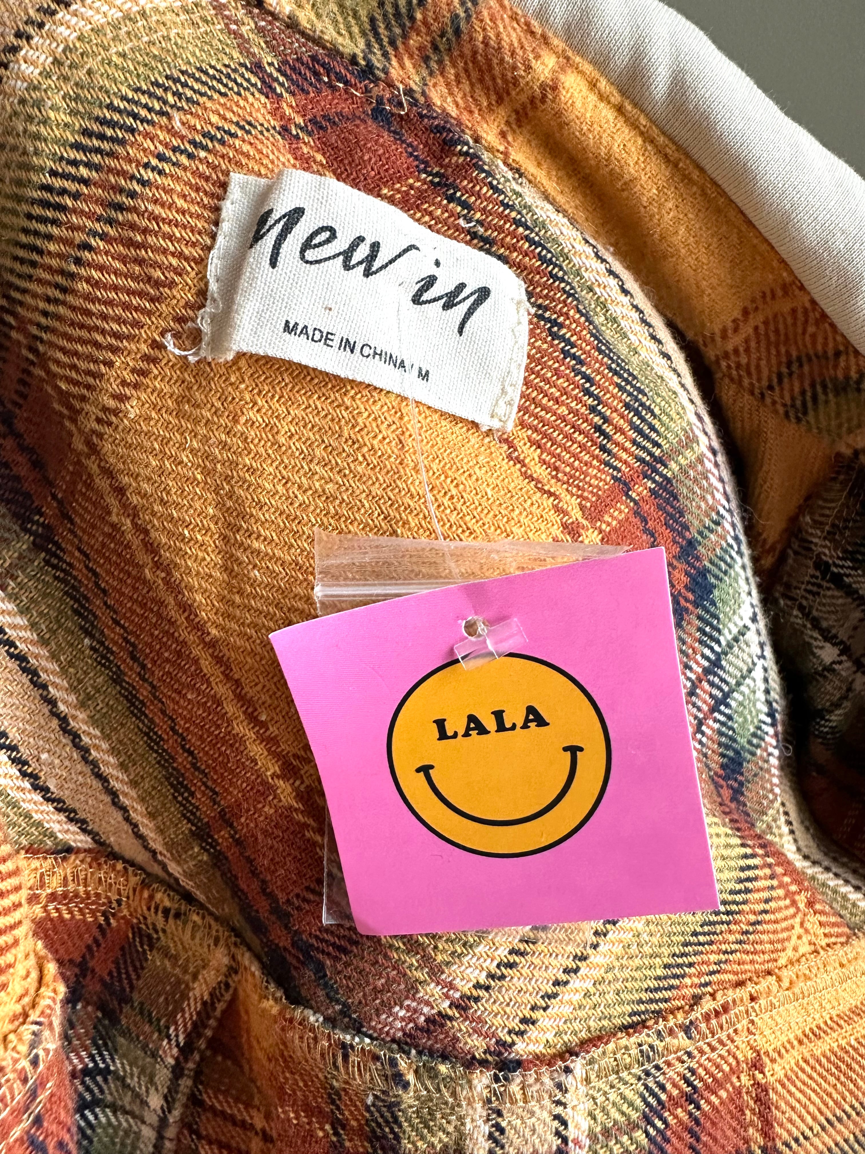 Dressed in LALA yellow plaid hooded flannel shirt jacket size medium NWT