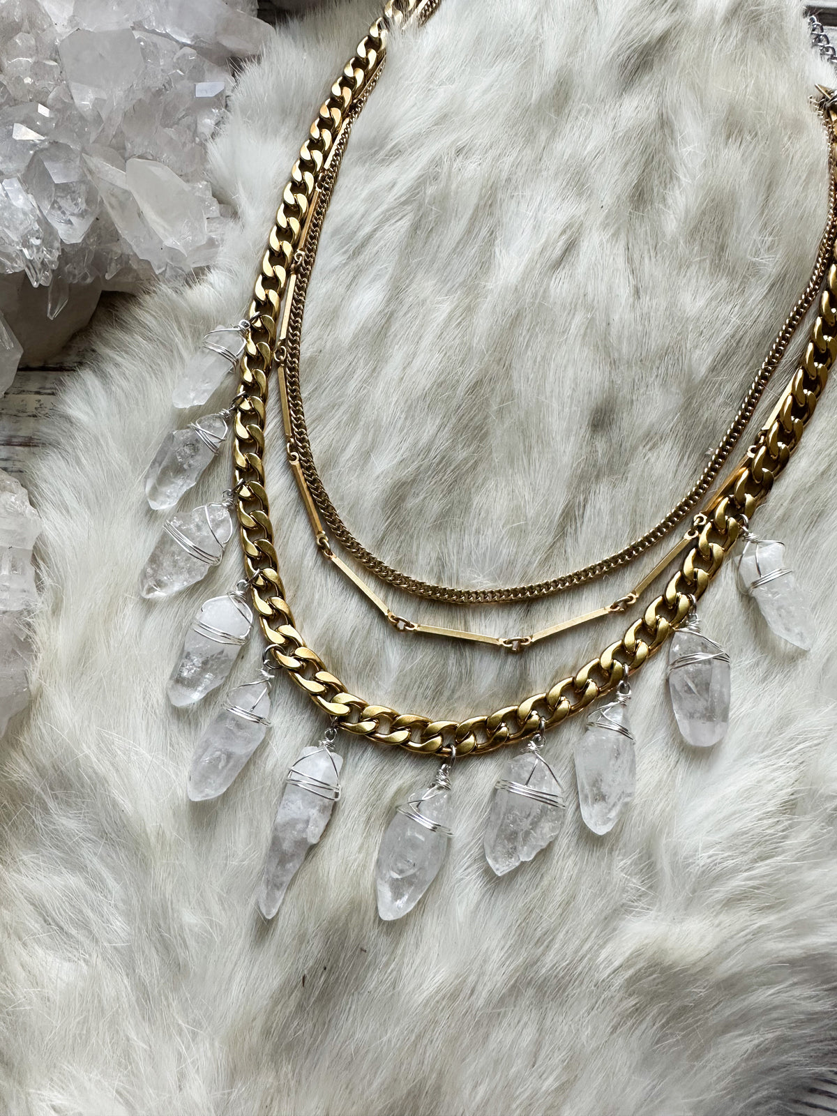 Queen of the Ancients- tibetan quartz gold layered chain necklace
