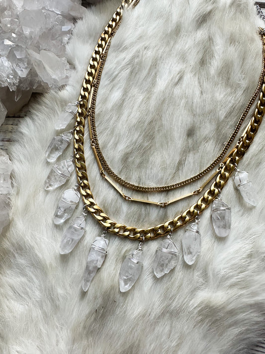 Queen of the Ancients- tibetan quartz gold layered chain necklace