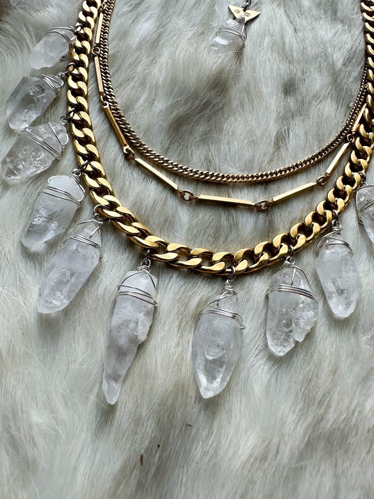 Queen of the Ancients- tibetan quartz gold layered chain necklace