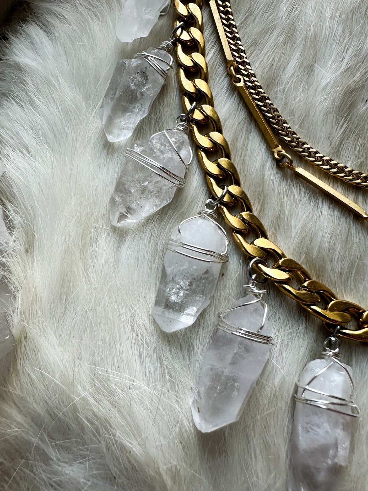 Queen of the Ancients- tibetan quartz gold layered chain necklace