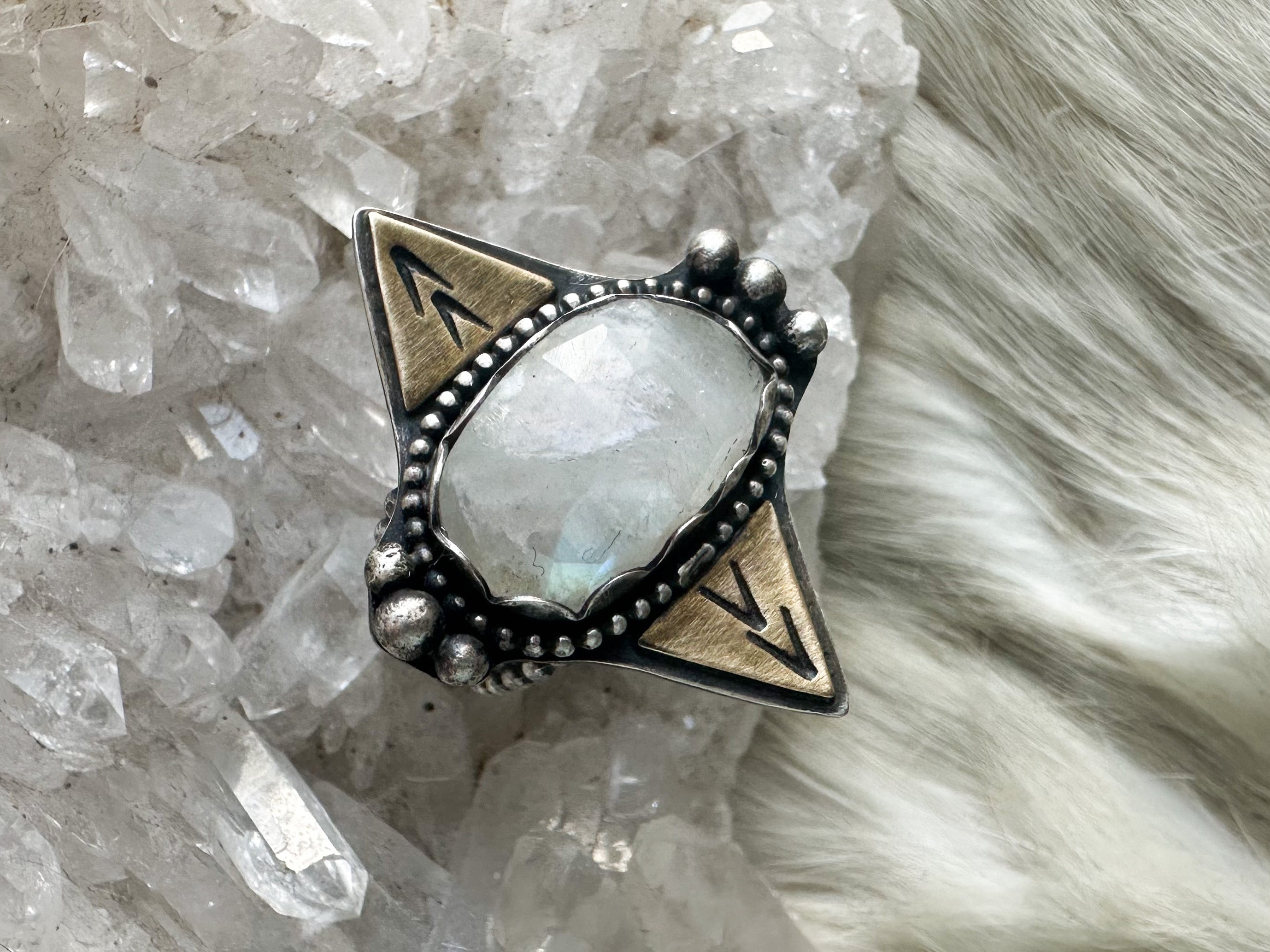 Sterling silver and rainbow moonstone ring by Star Native size 7.25