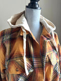 Dressed in LALA yellow plaid hooded flannel shirt jacket size medium NWT