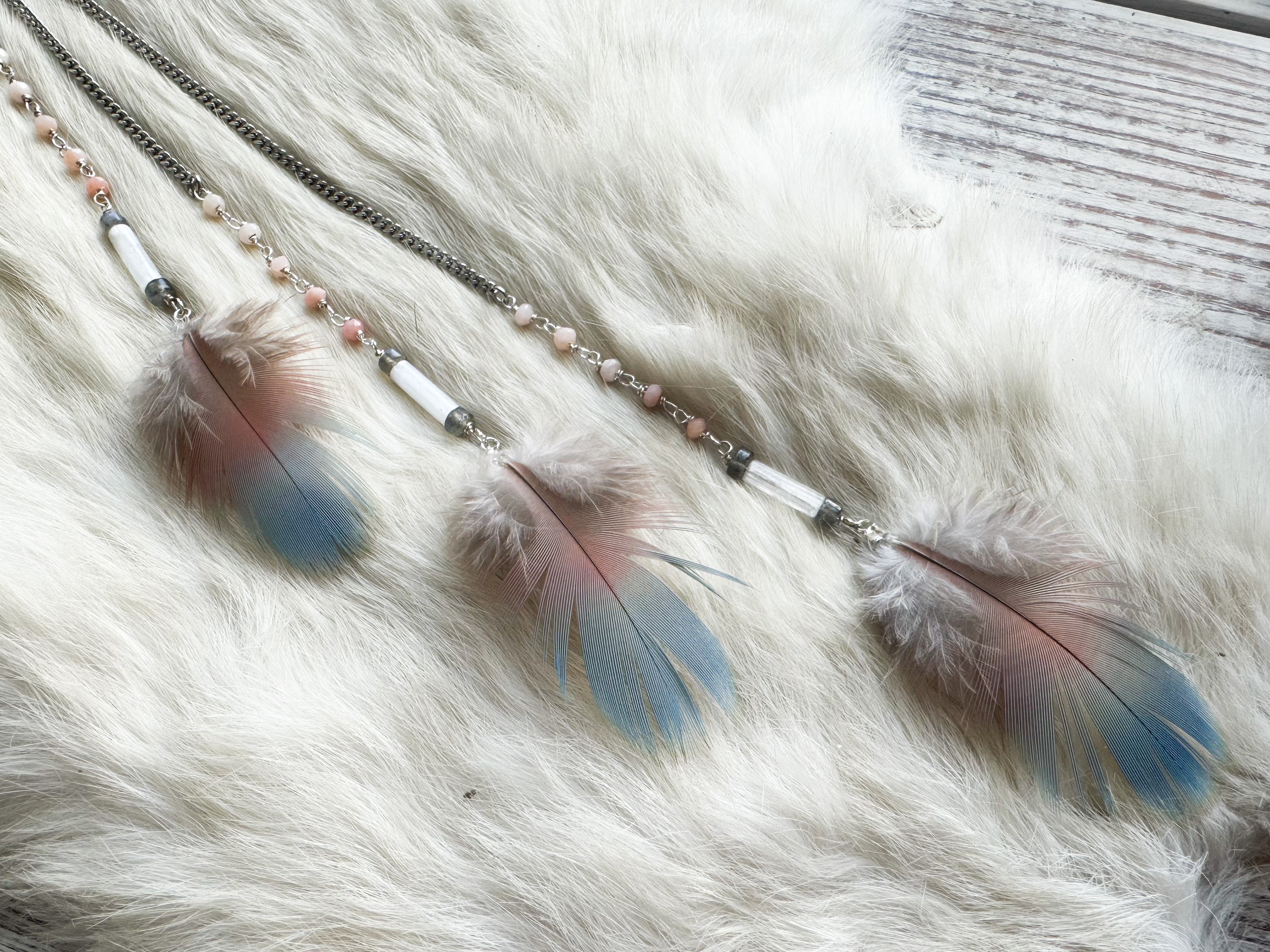 Feather and crystal beaded hair jewelry