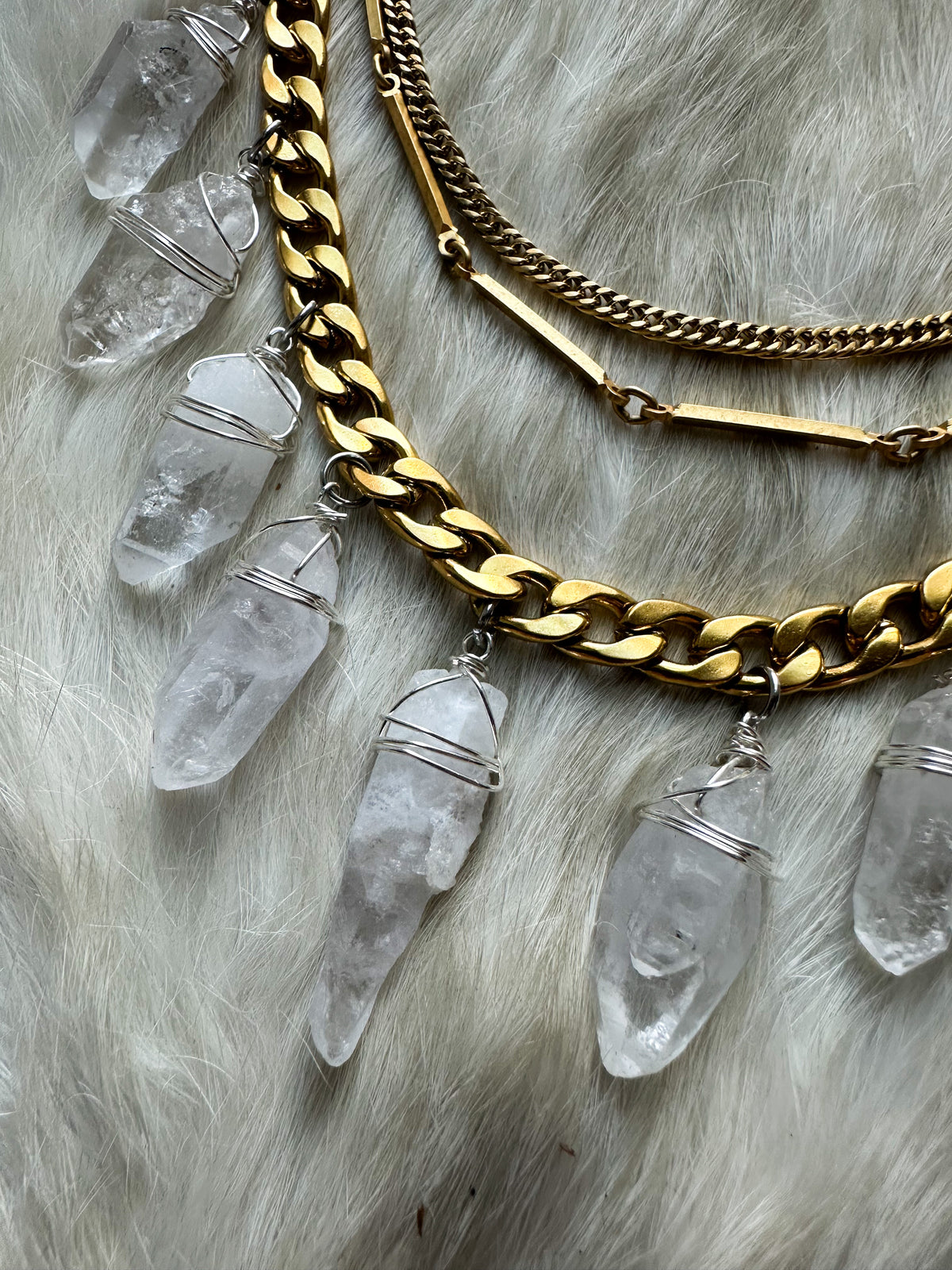 Queen of the Ancients- tibetan quartz gold layered chain necklace