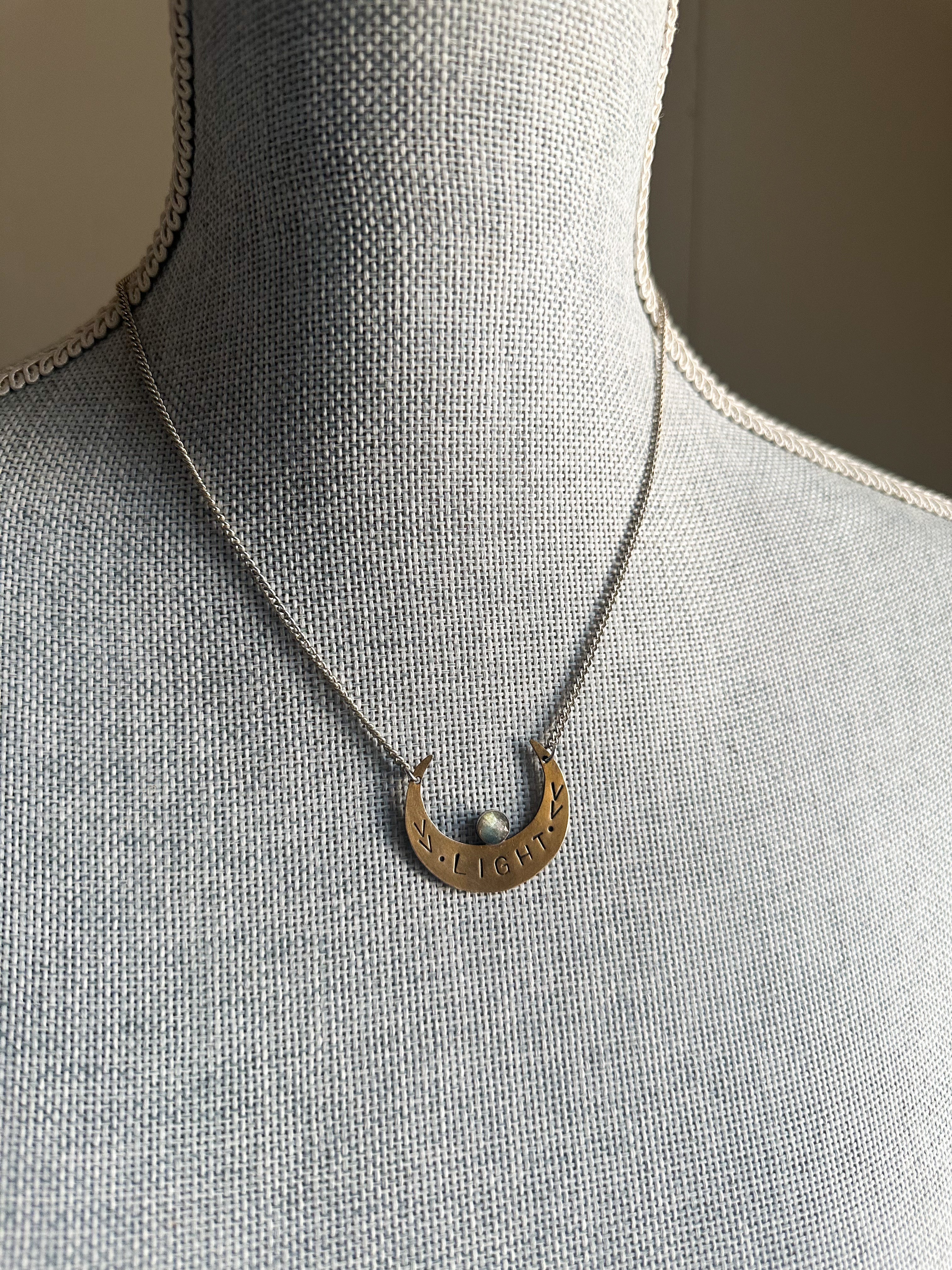 Brass and labradorite crescent moon necklace by Star Native