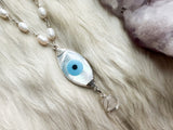 Eye of Protection crystal necklace with freshwater pearls