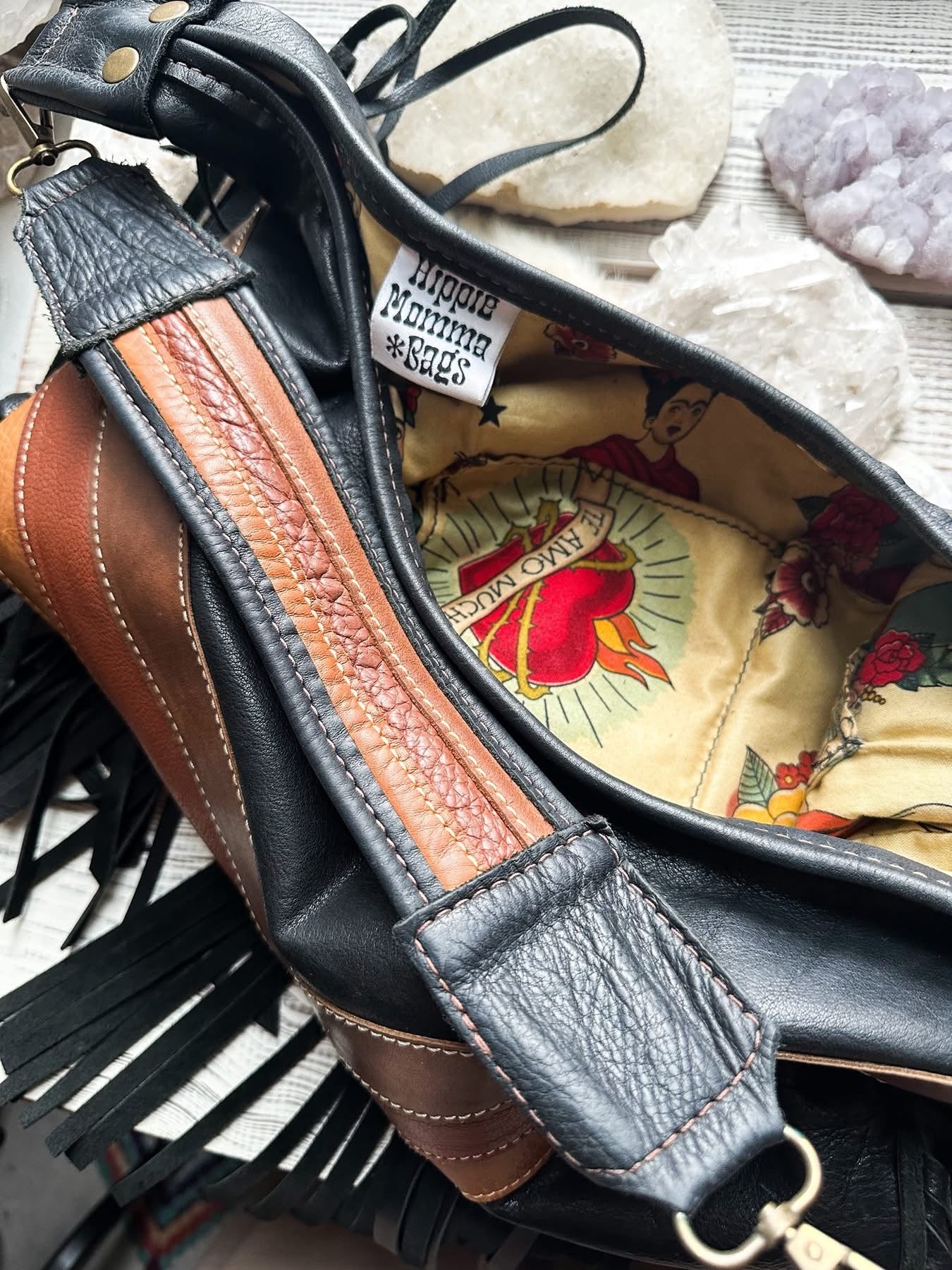 Hippie Mama Bags leather chevron fringe Mary Jane bag EUC