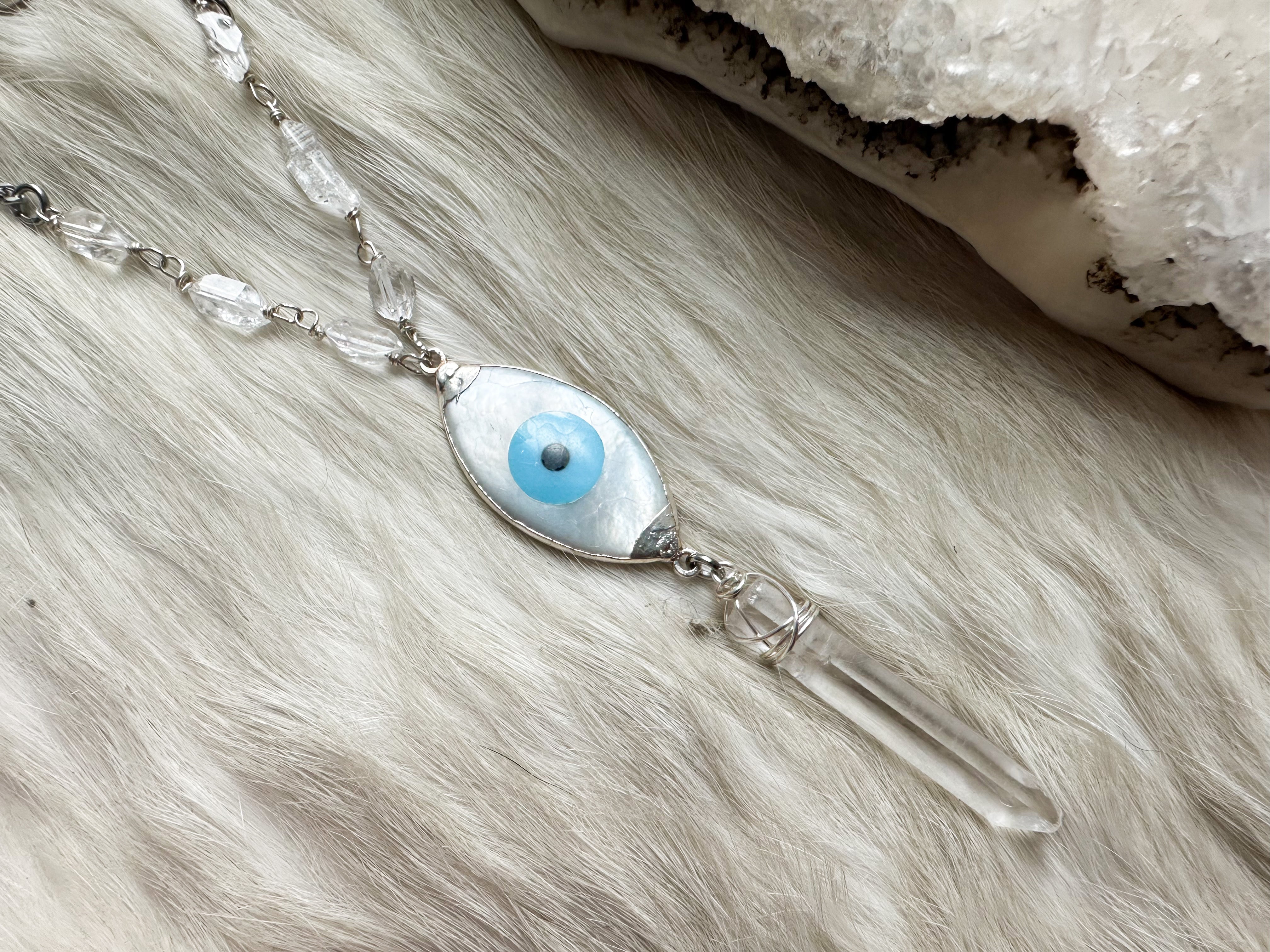 Eye of Protection crystal necklace with herkimer diamonds