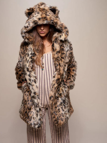 Spirithoods classic leopard faux fur hooded jacket size M brand new