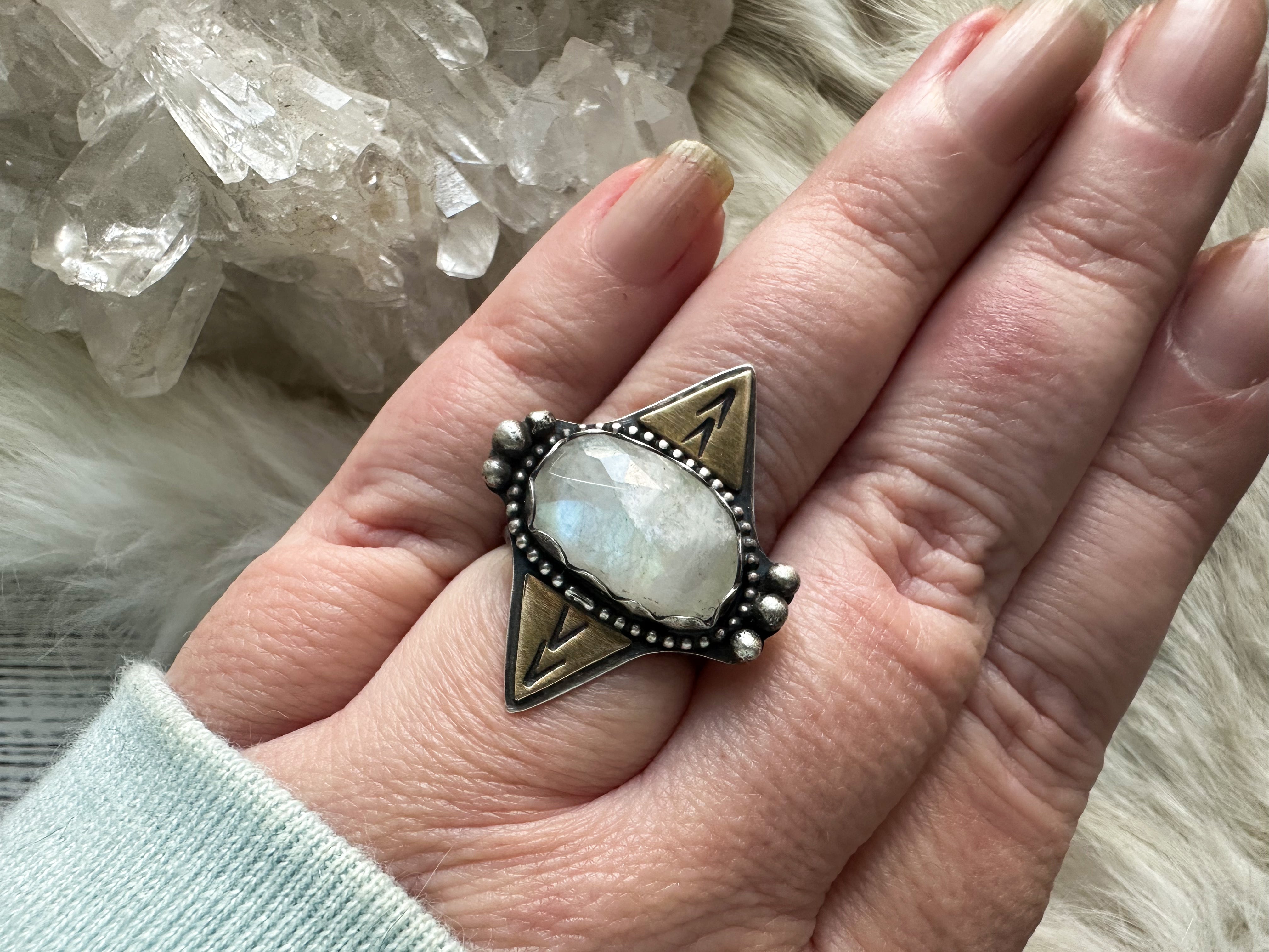 Sterling silver and rainbow moonstone ring by Star Native size 7.25