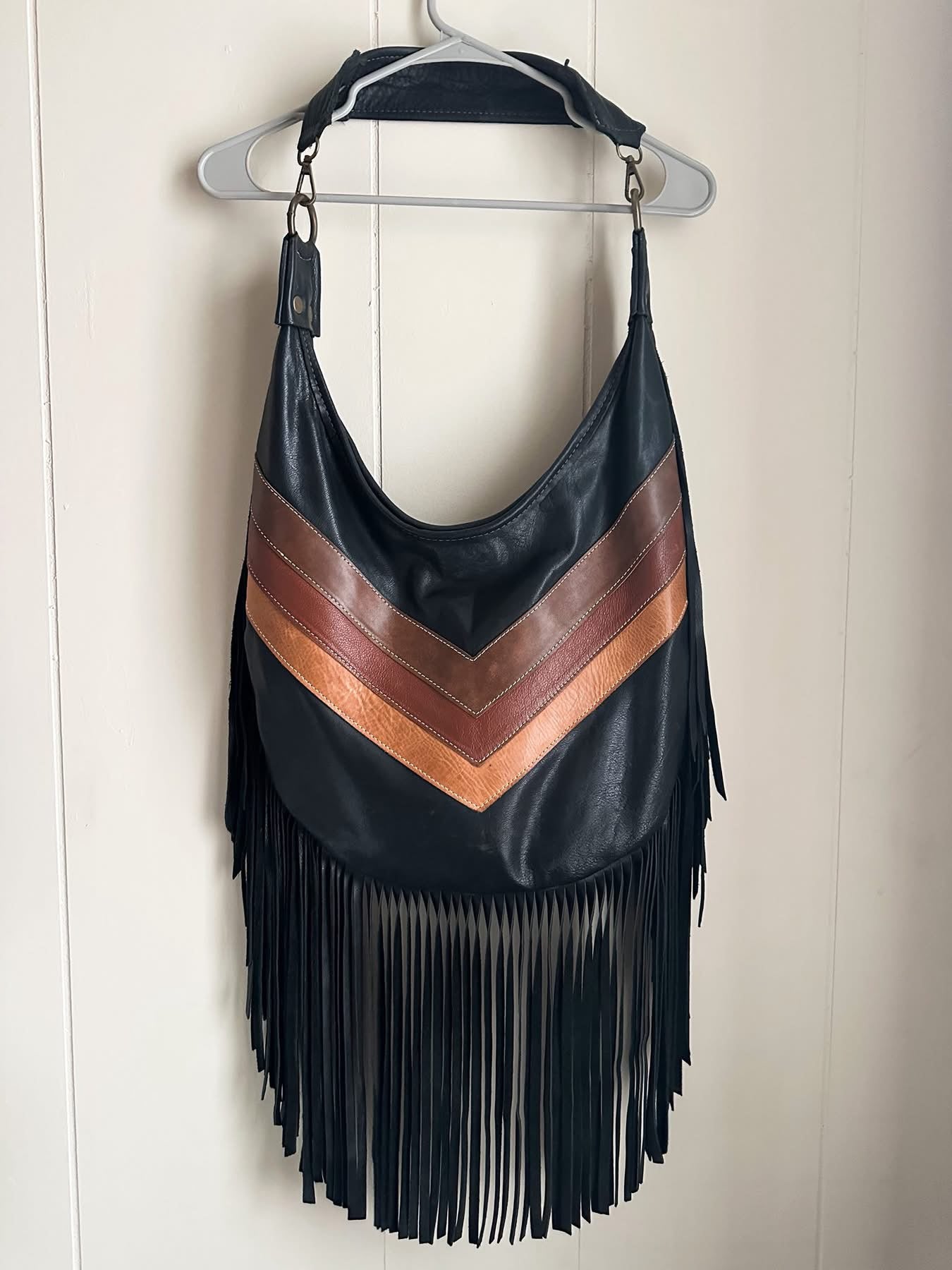 Hippie Mama Bags leather chevron fringe Mary Jane bag EUC