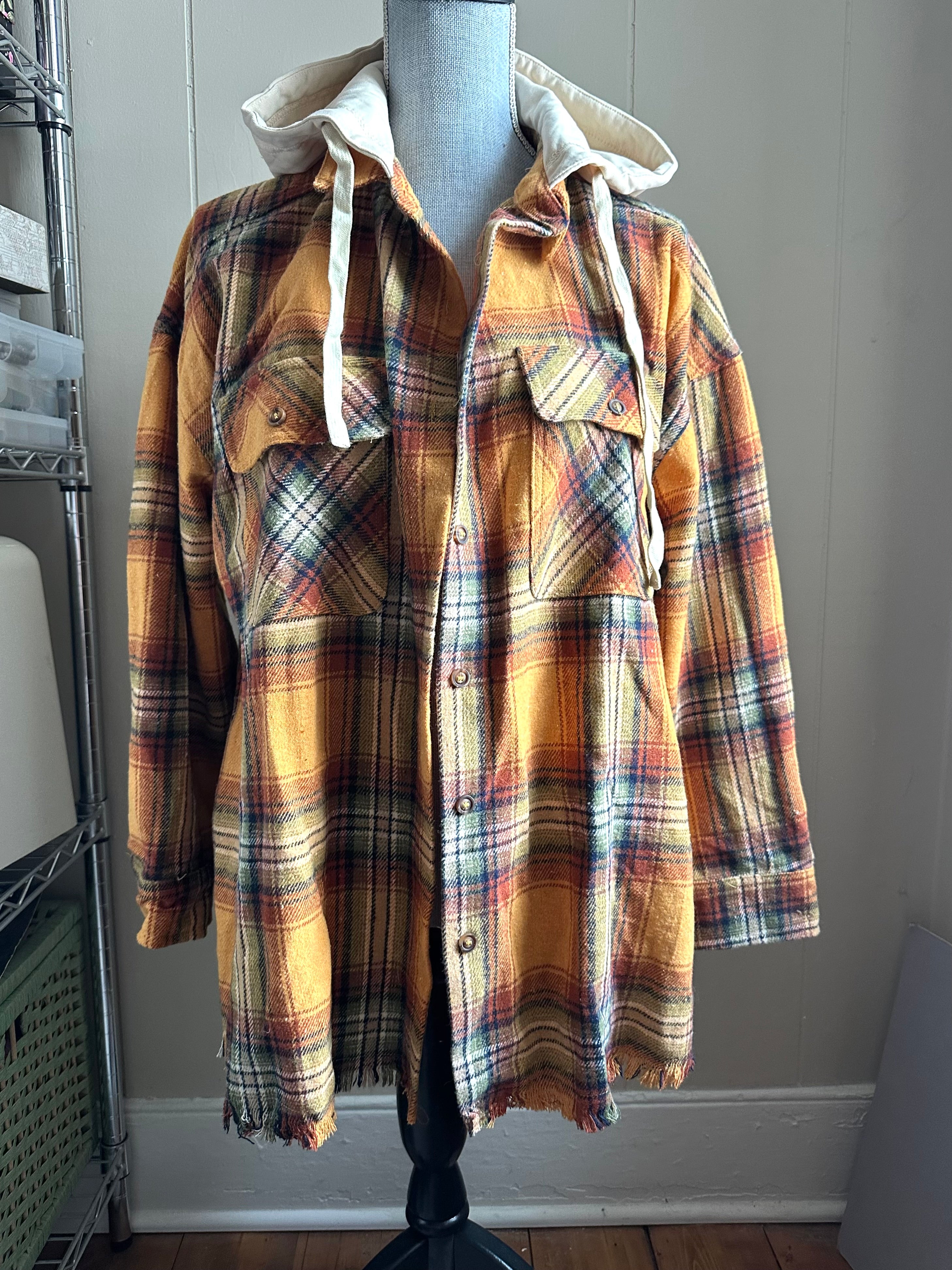 Dressed in LALA yellow plaid hooded flannel shirt jacket size medium NWT