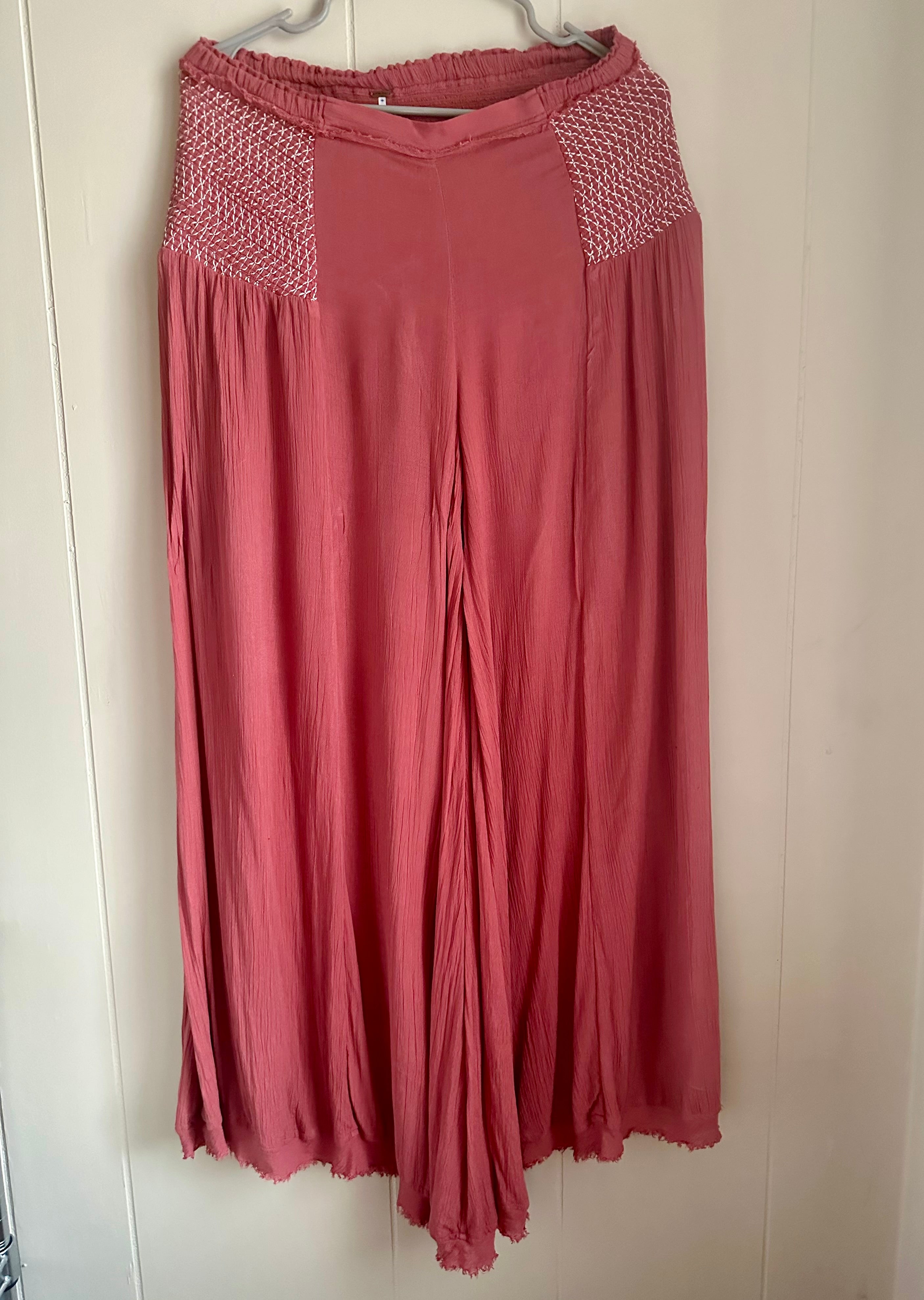Free People smocked waist wide leg pants size M new