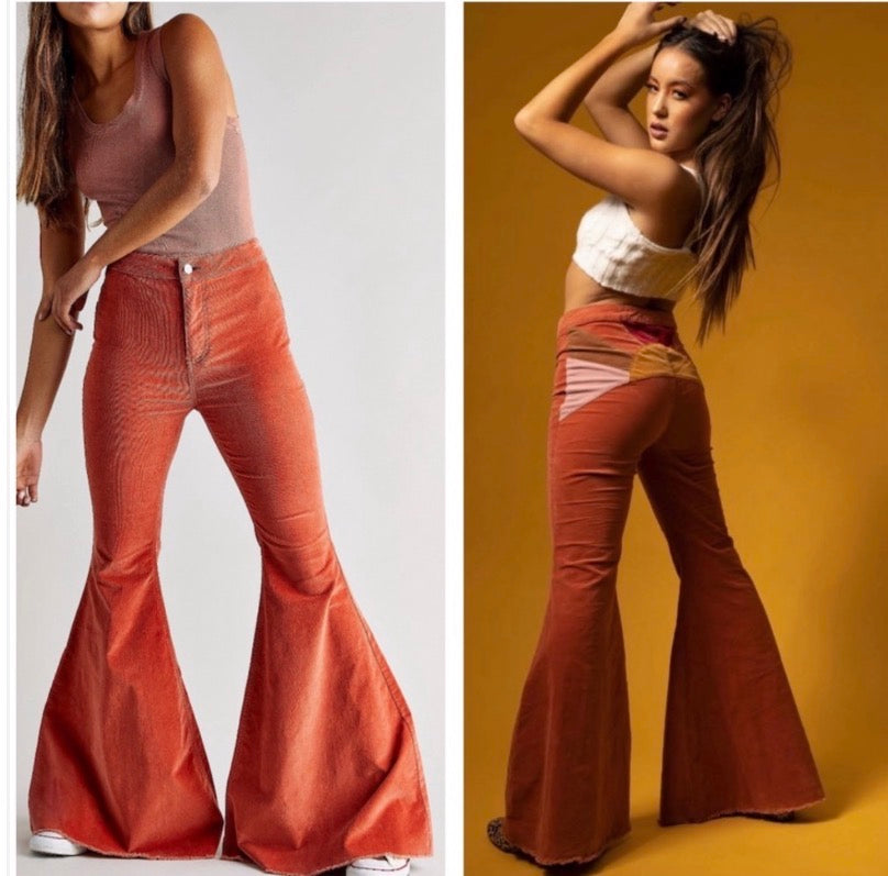 Free People Ray of Sunshine Corduroy Flares Rust size 32 brand new in package