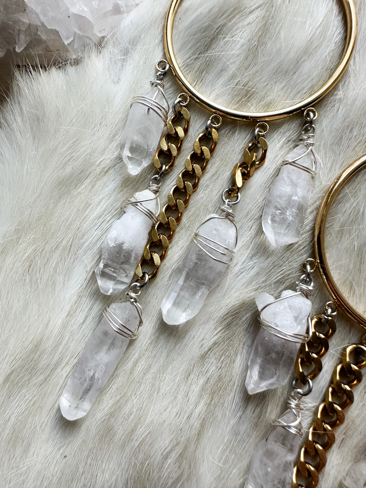 Queen of the Ancients- tibetan quartz gold hoop earrings