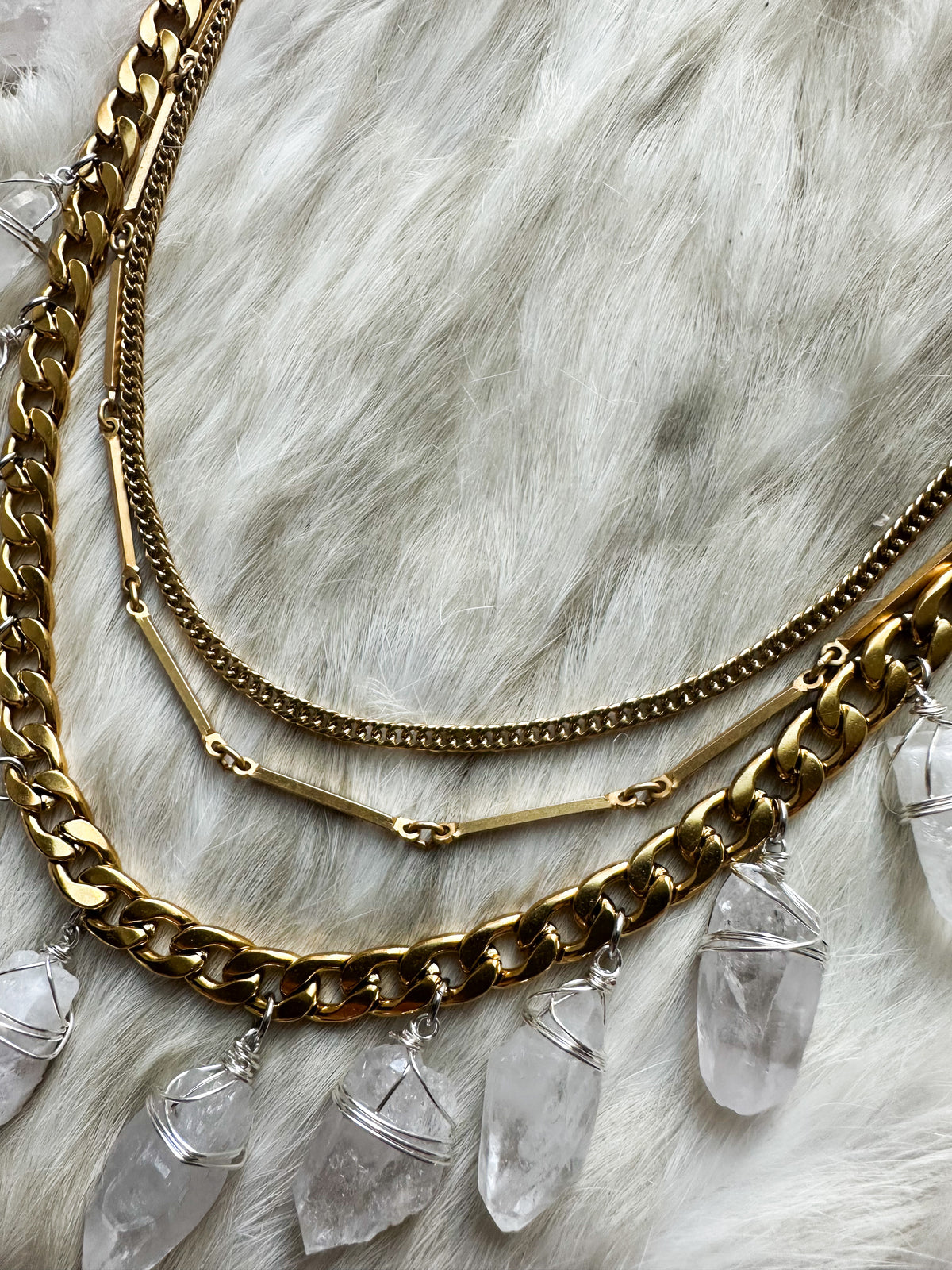 Queen of the Ancients- tibetan quartz gold layered chain necklace