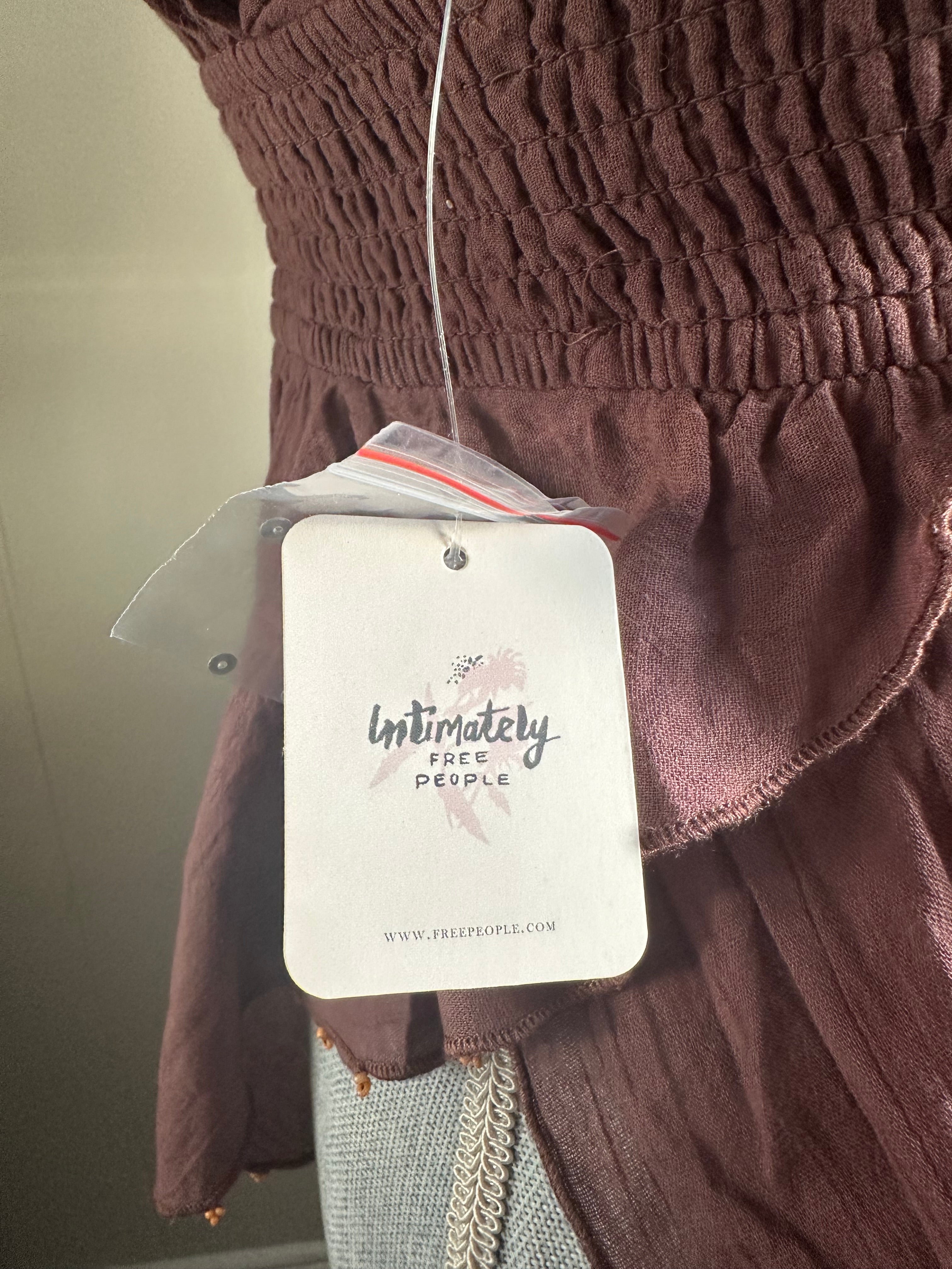 Free People intimately free embroidered strappy beaded tank top in brown NWT size M