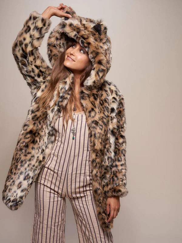 Spirithoods classic leopard faux fur hooded jacket size M brand new