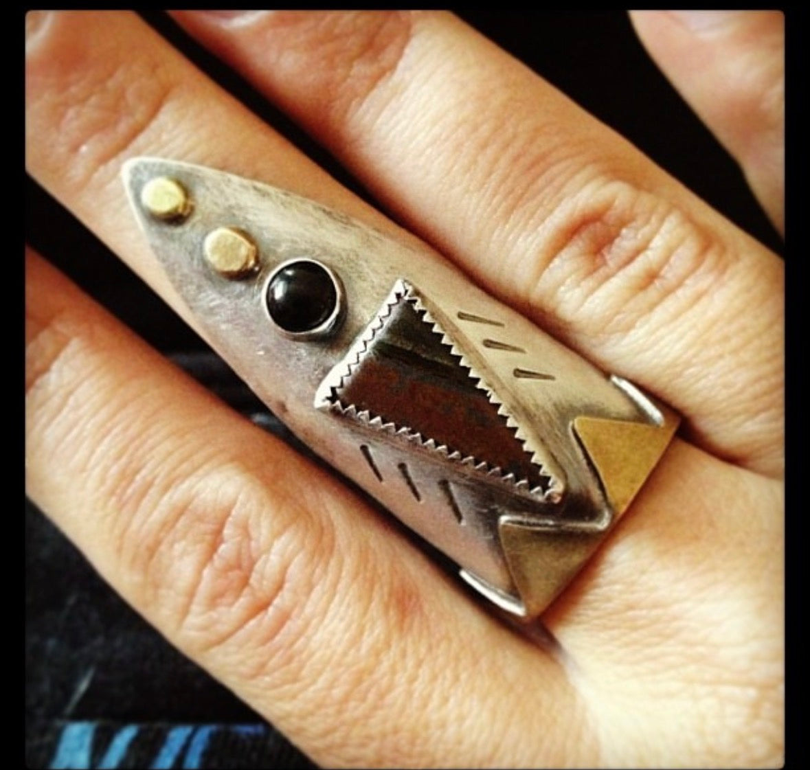 Interdimensional sterling silver shield ring by Star Native size 8