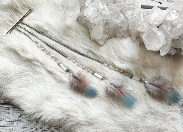 Feather and crystal beaded hair jewelry