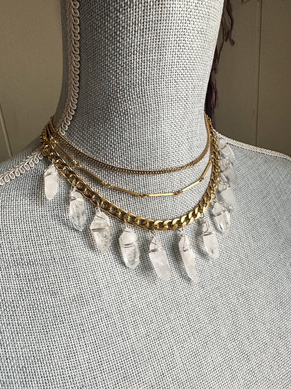 Queen of the Ancients- tibetan quartz gold layered chain necklace