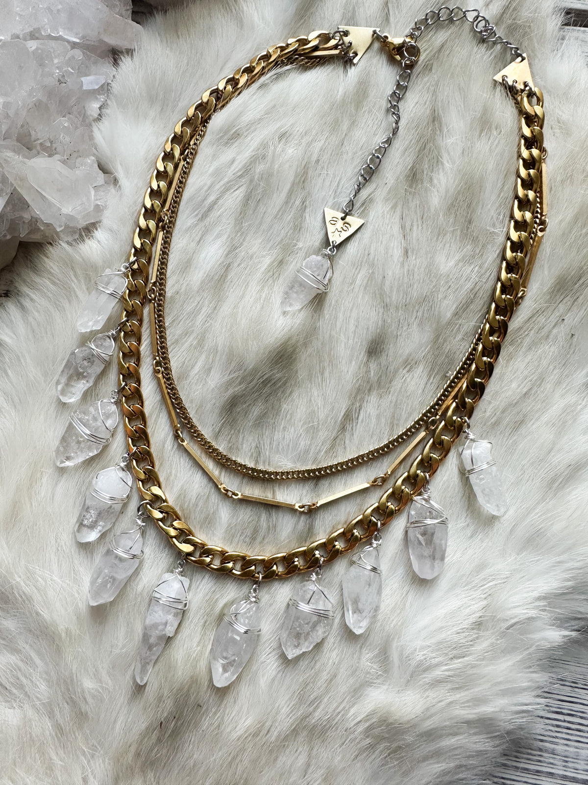 Queen of the Ancients- tibetan quartz gold layered chain necklace