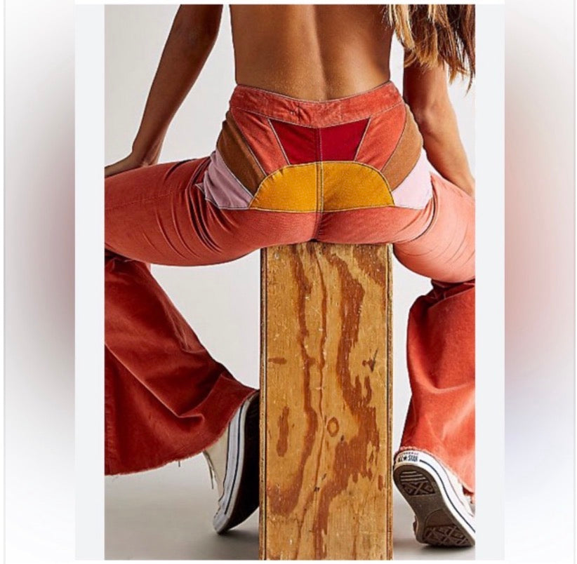 Free People Ray of Sunshine Corduroy Flares Rust size 32 brand new in package