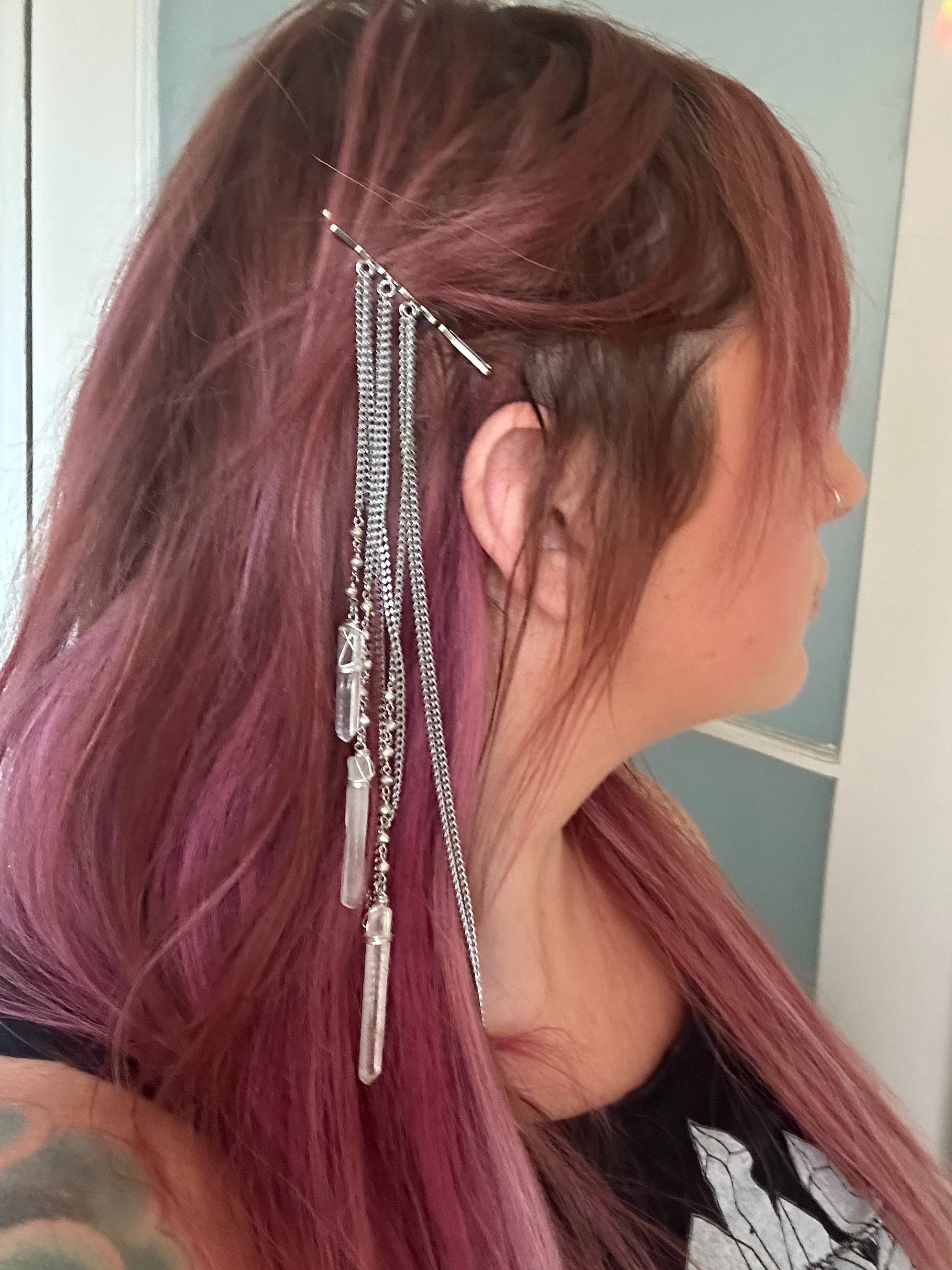 Quartz and chain fringe hair jewelry