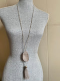 Mala inspired necklace with white druzy and silver pyrite