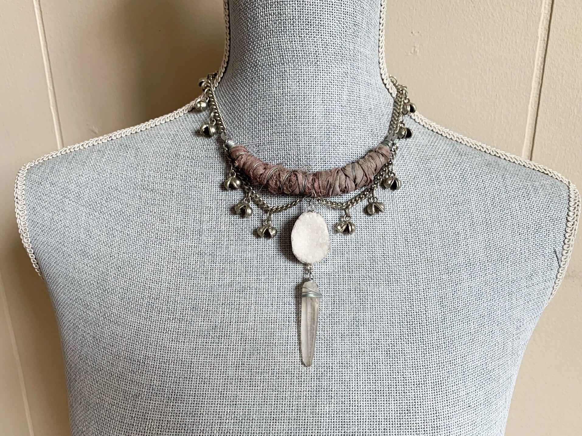 Silk and bell chain necklace